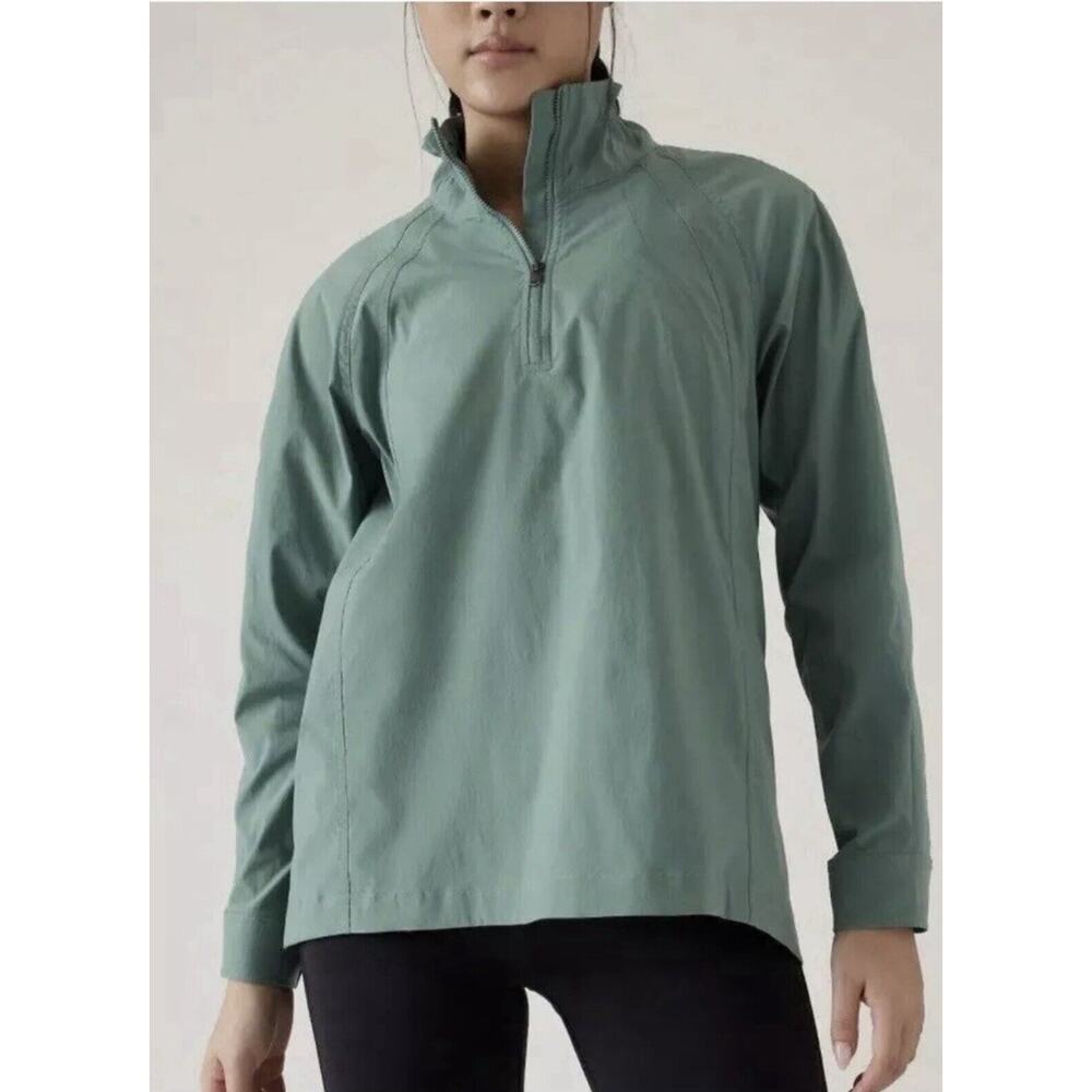 Athleta Advantage Poplin Top Teal Vented RainJacket Commute Women’s Med NWT $159